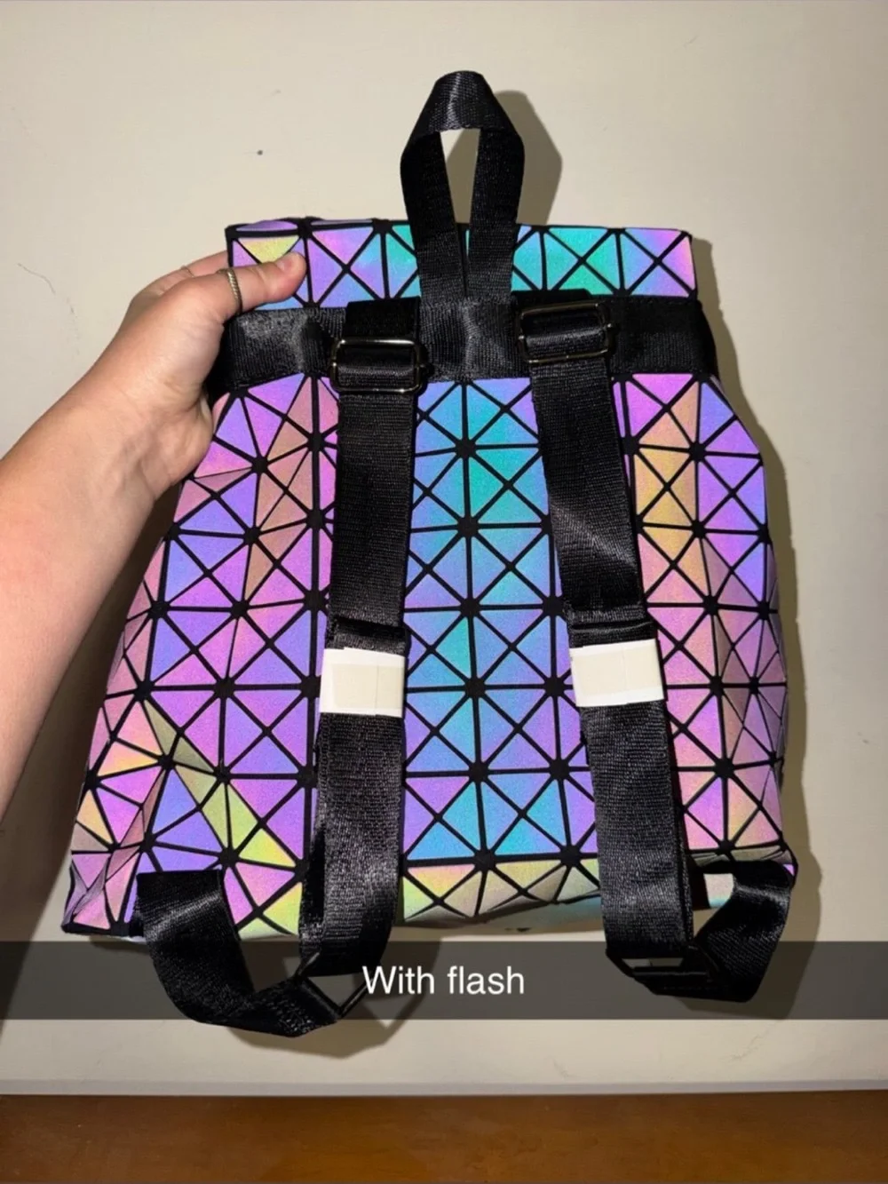 Iridescent Geometric Triangle Backpack - Black